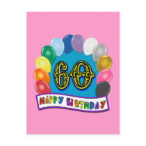 60th Birthday Balloons Happy Birthday Card Postcards
