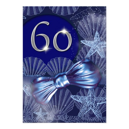 60th birthday blue beach theme custom invitations