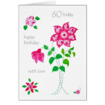 60th Birthday Card - Pink Flowers