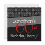 60th Birthday Gray Black Red Pattern Invites