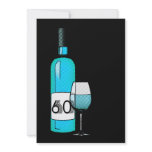 60th birthday : halftone wine bottle &amp; glass personalized invites