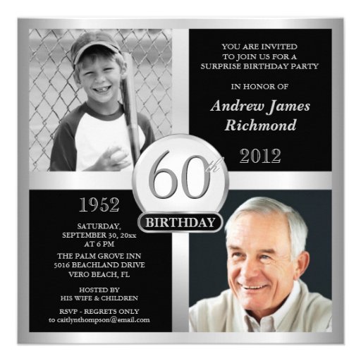 60th Birthday Invitations Then & Now Photos (front side)