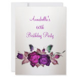 60th Birthday Mauve Pink Roses Floral Art 3 invitations