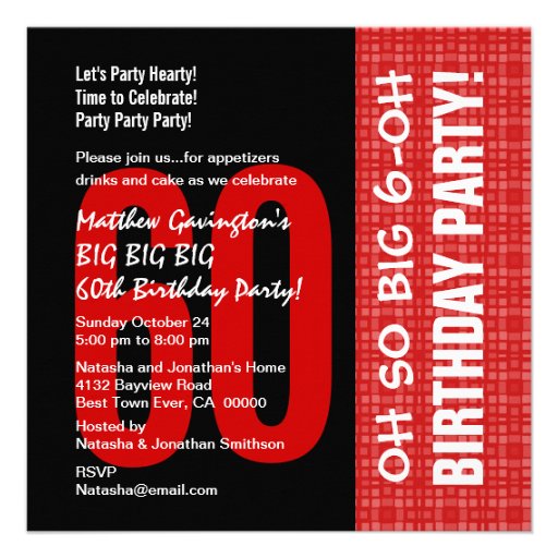 60th Birthday Modern Red and Black B205 Personalized Announcements