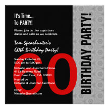 60th Birthday Modern Red Silver Black Funny W1471 Invitations