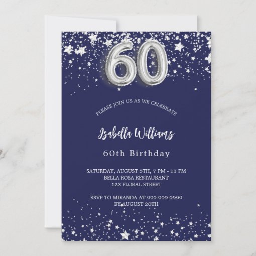 Th Birthday Navy Blue Silver Stars Invitation Zazzle