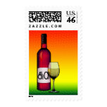 60th birthday or anniversary : wine bottle & glass postage