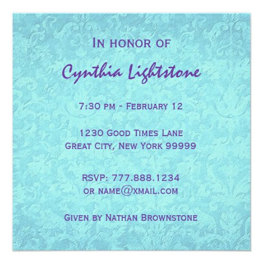 60th Birthday Party Aqua and Purple Bow M456 Personalized Announcements
