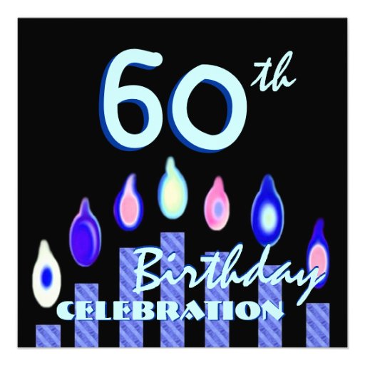 60th Birthday Party Blue Striped Candles Square Invitations