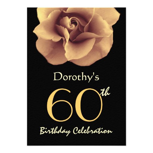 60th Birthday Party Elegant GOLD Rose and Black Personalized Invitation (front side)