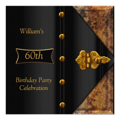 60th Birthday Party Elegant Mens Rusty Gold Black Invitation