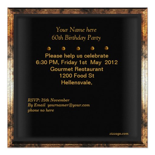 60th Birthday Party Elegant Mens Rusty Gold Black Invitation