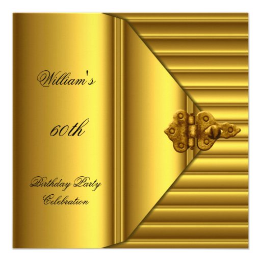 60th Birthday Party Elegant Mens Yellow Gold Mans Custom Invites (front side)