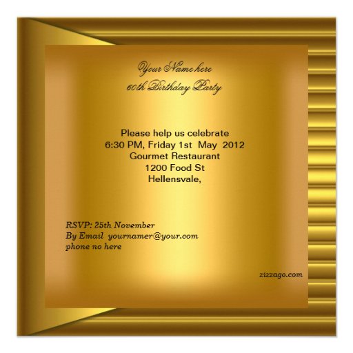 60th Birthday Party Elegant Mens Yellow Gold Mans Custom Invites