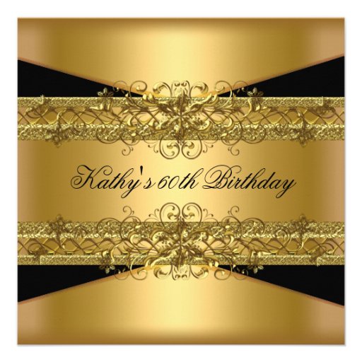 60th Birthday Party Gold Black 60 Invite