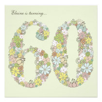 60th Birthday Party Green Blooms Custom Invitation