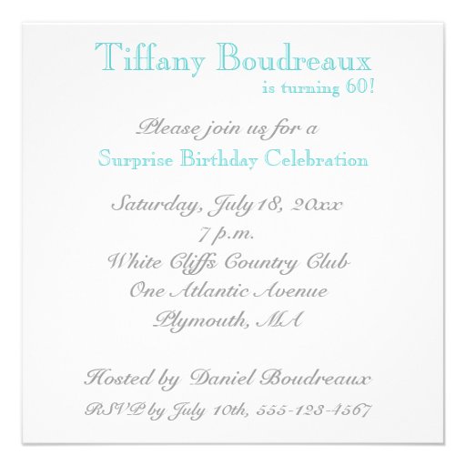 60th Birthday Party Invitation - Aqua