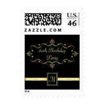 60th Birthday Party Invitation - Elegant Monogram Stamp