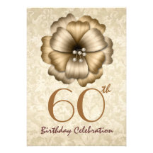 60th Birthday Party Invitation Gold Flower Bow