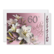 60th Birthday Party Invitation - white Lilies