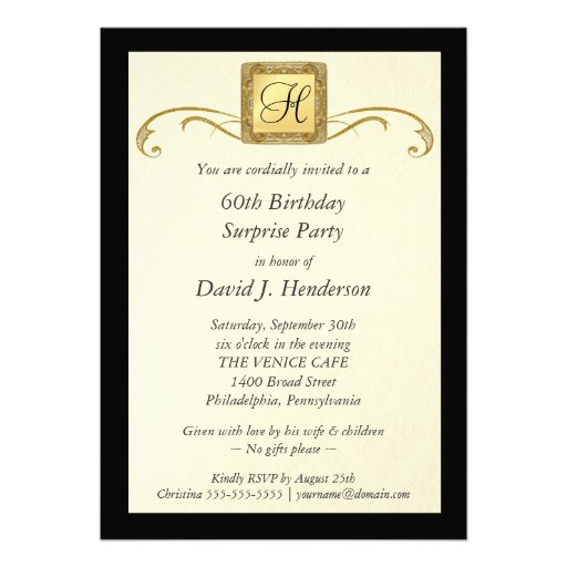 60th Birthday Party Invitations - Formal for Men
