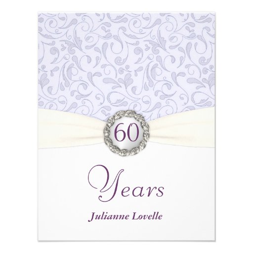 60th Birthday Party Invitations Lavender Damask (front side)