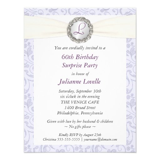 60th Birthday Party Invitations Lavender Damask