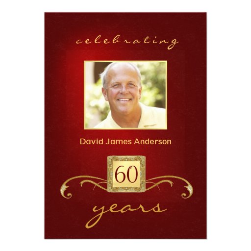 60th Birthday Party Invitations- Red Gold Monogram