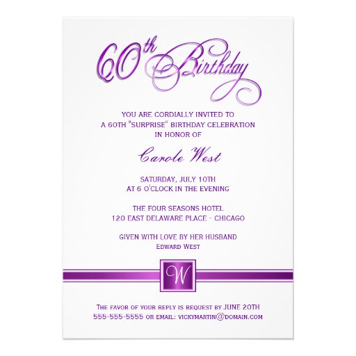60th Birthday Party Invitations - with Monogram