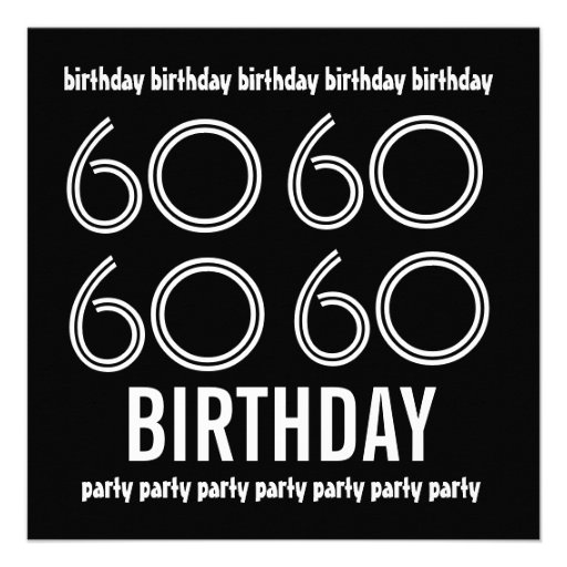 60th Birthday Party Invite Black White W1183