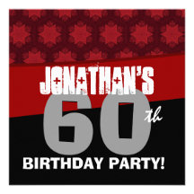 60th Birthday Party Red Stars Black Silver  W1743 Personalized Announcements