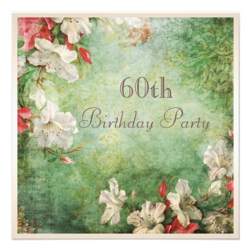 60th Birthday Party Shabby Chic Hibiscus Flowers Custom Announcement