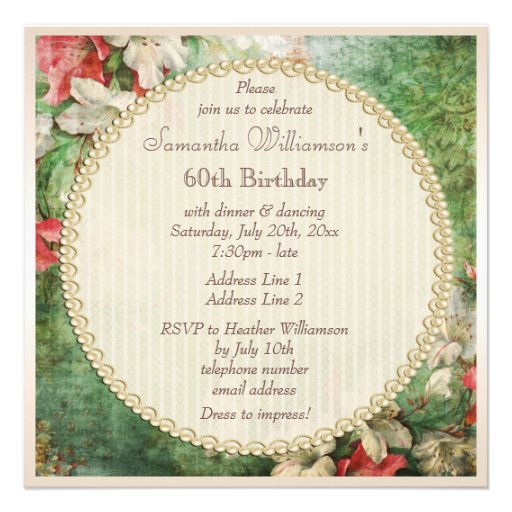 60th Birthday Party Shabby Chic Hibiscus Flowers Custom Announcement