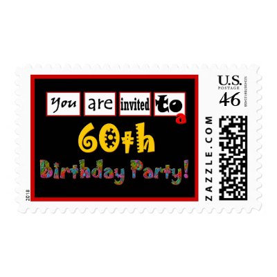 60th Birthday Party Stamp Wild & Colorful Letters