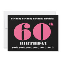 60th Birthday Party Template Pink and Black Invites