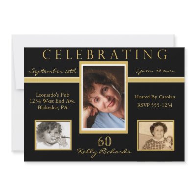 60th Birthday Party Tri Photo Invitations by NightSweatsDiva