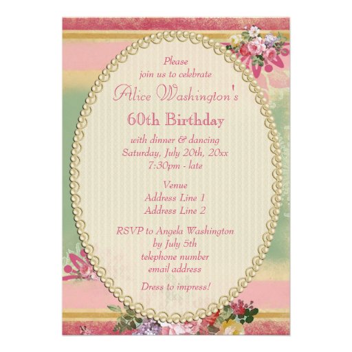 60th Birthday Pink Eiffel Tower and Chandelier Custom Invitations