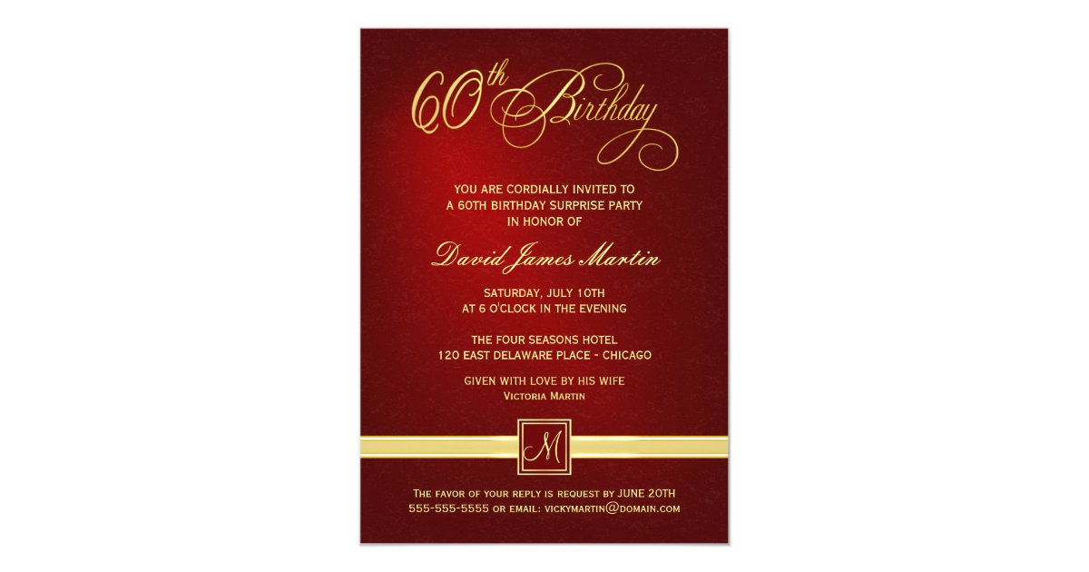 60th Birthday Surprise Party Invitations - Red | Zazzle