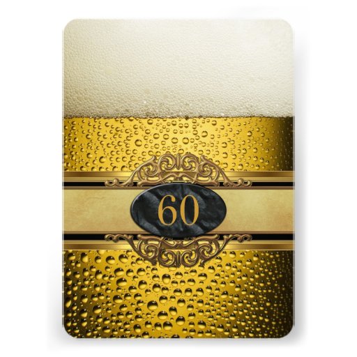 60th Mans Beer Black Gold Birthday Party Custom Announcement