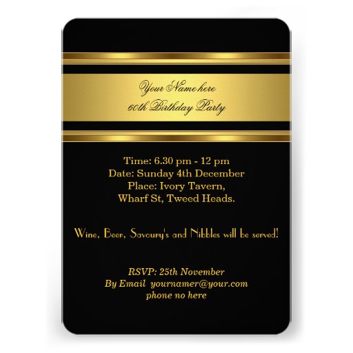 60th Mans Beer Black Gold Birthday Party Custom Announcement