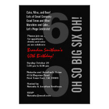60th Modern Birthday Black White Red SIX OH! Invite