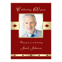 60th Photo Birthday Party Invitation - Burgundy 60