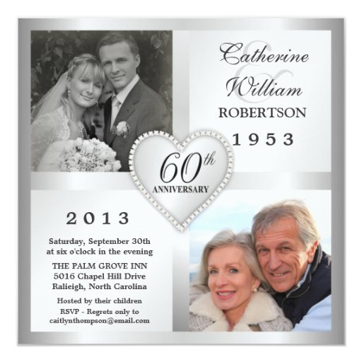 60th Silver Anniversary Heart Photo Invitations Zazzle