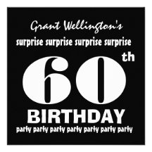 60th SURPRISE  Birthday Party Black White G694 Custom Announcement