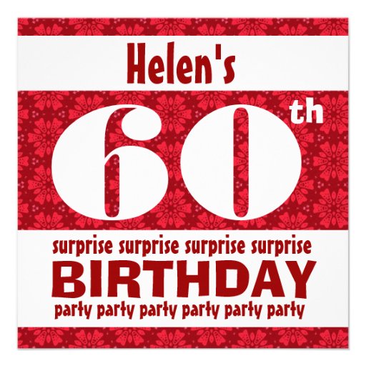 60th SURPRISE  Birthday Party Red and White B200 Invites