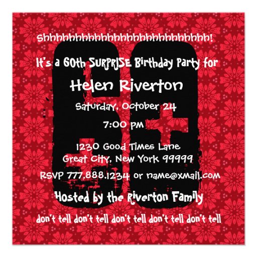 60th SURPRISE  Birthday Party Red and White B200 Invites