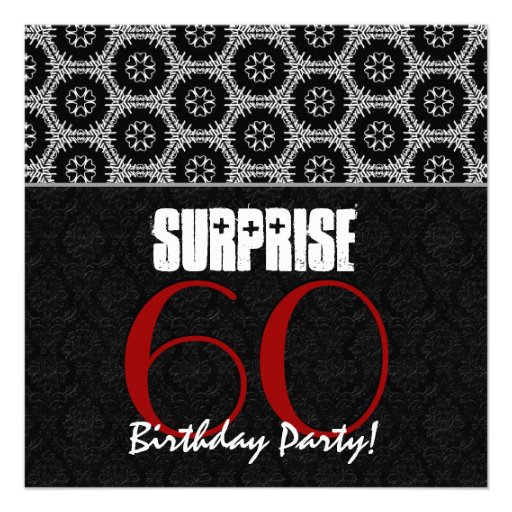 60th Surprise Birthday Red Black White V02B2 Invite