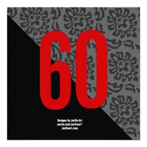 60th Surprise Diagonal Red Black and White Announcements