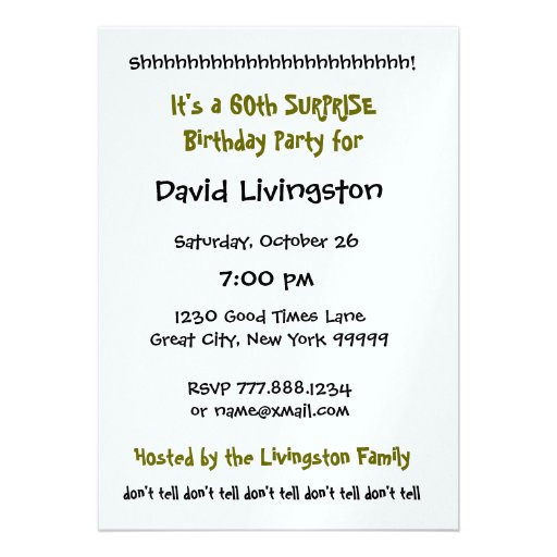 60th SURPRISE Lime Birthday Party Metallic Paper Personalized Invitation