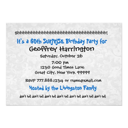 60th SURPRISE Modern Blue and White Birthday W081 Invitations